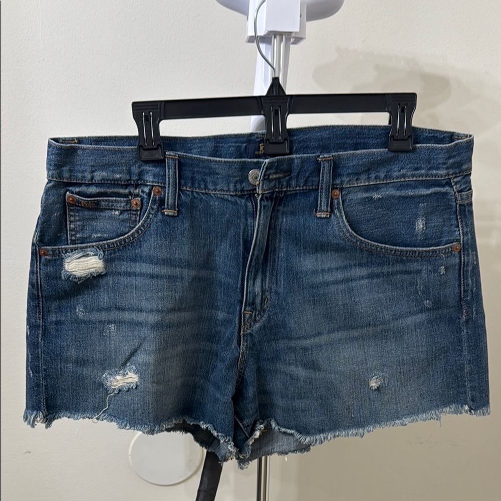 Ralph Lauren Blue Jean Shorts Distressed Frayed Hem
